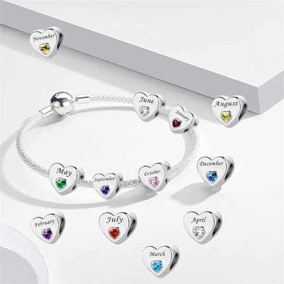 Birthstone Charm Bracelet Necklace November Topaz Crystal Heart Jewelry Gift - Picture 2 of 8
